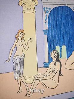 Maggy MONIER Art Deco, Turkish Bath among Women, Signed Lithograph and Stencil