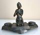 Magnificent Double Inkwell, Orientalist Woman, Art Deco, Silvered Regule, Brass