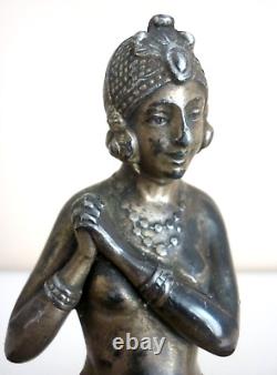 Magnificent Double Inkwell, Orientalist Woman, Art Deco, Silvered Regule, Brass