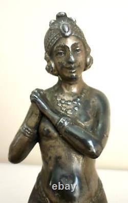 Magnificent Double Inkwell, Orientalist Woman, Art Deco, Silvered Regule, Brass