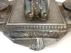 Magnificent Double Inkwell, Orientalist Woman, Art Deco, Silvered Regule, Brass