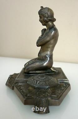 Magnificent Double Inkwell, Orientalist Woman, Art Deco, Silvered Regule, Brass