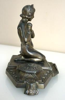 Magnificent Double Inkwell, Orientalist Woman, Art Deco, Silvered Regule, Brass