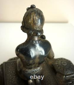 Magnificent Double Inkwell, Orientalist Woman, Art Deco, Silvered Regule, Brass