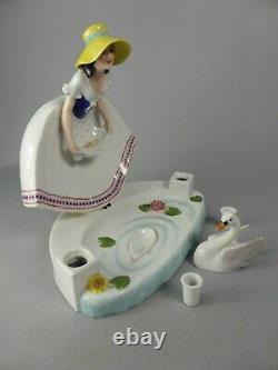 Magnificent Encrier Art Deco Editions Etling Paris Godard Ceramique Woman Swan