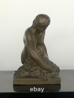 Marcel André Bouraine (1886-1948) Sculpture In Terracotta Naked Woman Art Deco