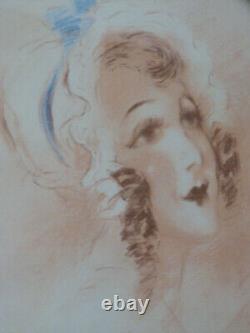 Marcel Bloch (1882-1966) Sanguine Drawings Signs Portrait of a Woman Art Deco