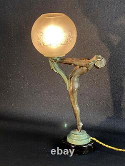 Max Le Verrier / Lamp D Epoque Art Deco / Dancer / Clarity 42 CM