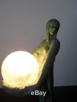 Max Le Verrier Lamp Woman Model Flowers. Art Deco