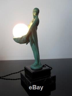 Max Le Verrier Lamp Woman Model Flowers. Art Deco