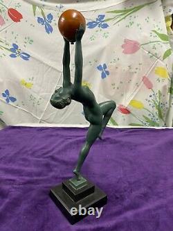 Max Le Verrier Sculpture Muni Ball Onyx Game Fonte Dart Art Deco