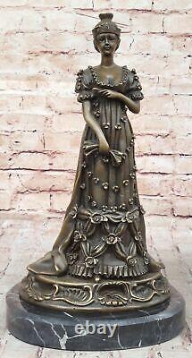 Milo Art Deco Bronze Queen in Floral Dress, Classic Woman Sculpture.