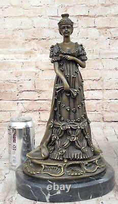 Milo Art Deco Bronze Queen in Floral Dress, Classic Woman Sculpture.