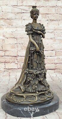 Milo Art Deco Bronze Queen in Floral Dress, Classic Woman Sculpture.