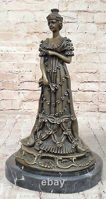 Milo Art Deco Bronze Queen in Floral Dress, Classic Woman Sculpture.