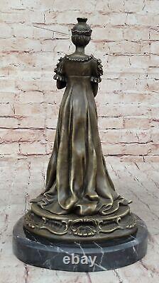 Milo Art Deco Bronze Queen in Floral Dress, Classic Woman Sculpture.