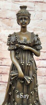 Milo Art Deco Bronze Queen in Floral Dress, Classic Woman Sculpture.