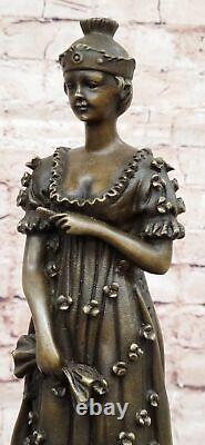 Milo Art Deco Bronze Queen in Floral Dress, Classic Woman Sculpture.