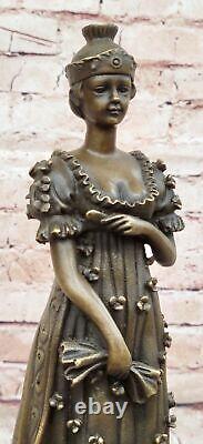 Milo Art Deco Bronze Queen in Floral Dress, Classic Woman Sculpture.