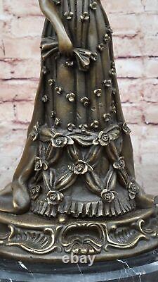 Milo Art Deco Bronze Queen in Floral Dress, Classic Woman Sculpture.