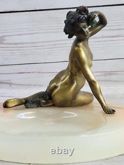 Milo New Woman Bronze Ashtray Onyx Base Art Deco Home Office Sculpture