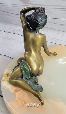 Milo New Woman Bronze Ashtray Onyx Base Art Deco Home Office Sculpture