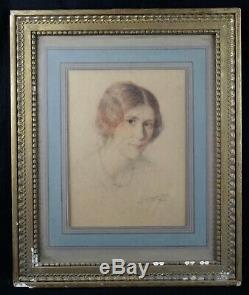 Mixed Media Portrait Of 1925 Signed Schultz Germany Alsace Art Deco