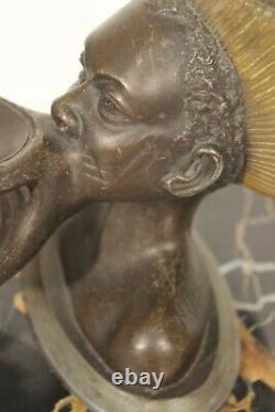 Mr. Leducq Bronze Patinated Topic Africanist Mursis Woman On The Art Deco Plateau
