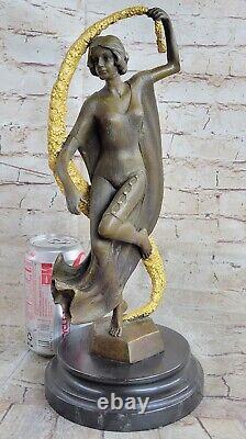 Museum Quality Classic Art Deco Women 100% True Bronze Sculpture Made By