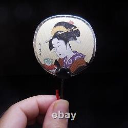N23.334 Japan Asia Art Deco Woman 3 Miniature Geisha Fans Wall Mount