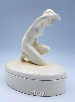 Naked Woman Porcelain Box Looking At The Art Deco Horizon