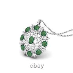Natural Emerald Art Deco Filigree Pattern Necklace for Women 925 Sterling Silver