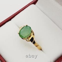 Natural Emerald and Diamond Art Deco Women's Ring 10K Yellow Gold Ring