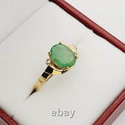 Natural Emerald and Diamond Art Deco Women's Ring 10K Yellow Gold Ring