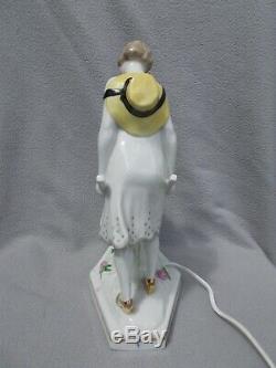 Night Art Deco 1930 Burned Woman Sculpture Porcelain Lamp Statue