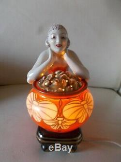 Night Light Art Deco Woman Statuette 1930 Porcelain Sculpture Lamp 30s