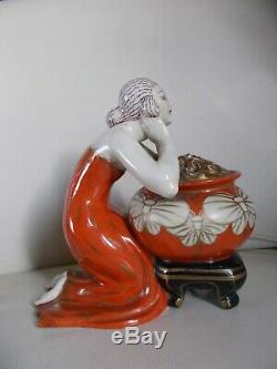 Night Light Art Deco Woman Statuette 1930 Porcelain Sculpture Lamp 30s