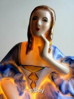 Night Light, Limoges Porcelain Woman In Blue Dress Sitting On A Dice