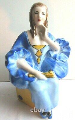 Nightlight, Porcelain Of Limoges Woman In Blue Dress Sitting On A D