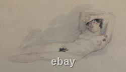Nude Woman Lying Down, Watercolor Signed Agasse, circa 1930, Art Deco Period