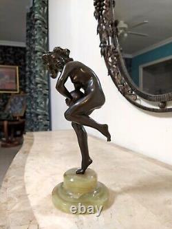 Nude female dancer sculpture in Art Deco bronze by DLG Claire Colinet 1920-1930