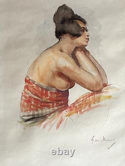 Nude of Antillean Woman by Gustav Max Stevens Large Watercolor circa 1925