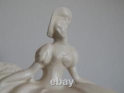 OLD Sculpture Cracked Ceramic Art Deco WOMAN with Greyhound Signed LEJAN