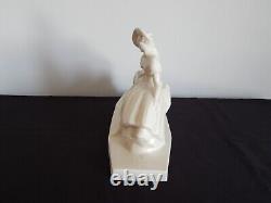 OLD Sculpture Cracked Ceramic Art Deco WOMAN with Greyhound Signed LEJAN