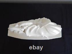 OLD Sculpture Cracked Ceramic Art Deco WOMAN with Greyhound Signed LEJAN