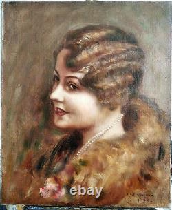 Oil On Canvas, Portrait Of A Woman With Pearls Of The 1930s, Dated 1926 And Signed