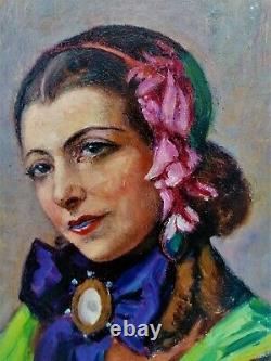 Oil-painting-portrait-young Woman-art New Art Deco-signature