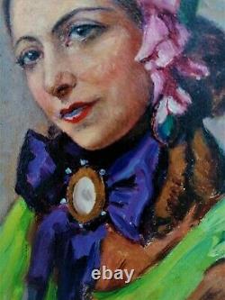 Oil-painting-portrait-young Woman-art New Art Deco-signature
