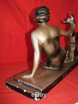 Old Art Deco Sculpture In Plaster Signed Cipriani The Woman And The Doe