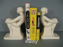 Old Art Deco Style Bookends Women Naked Boys Sarreguemines Faience